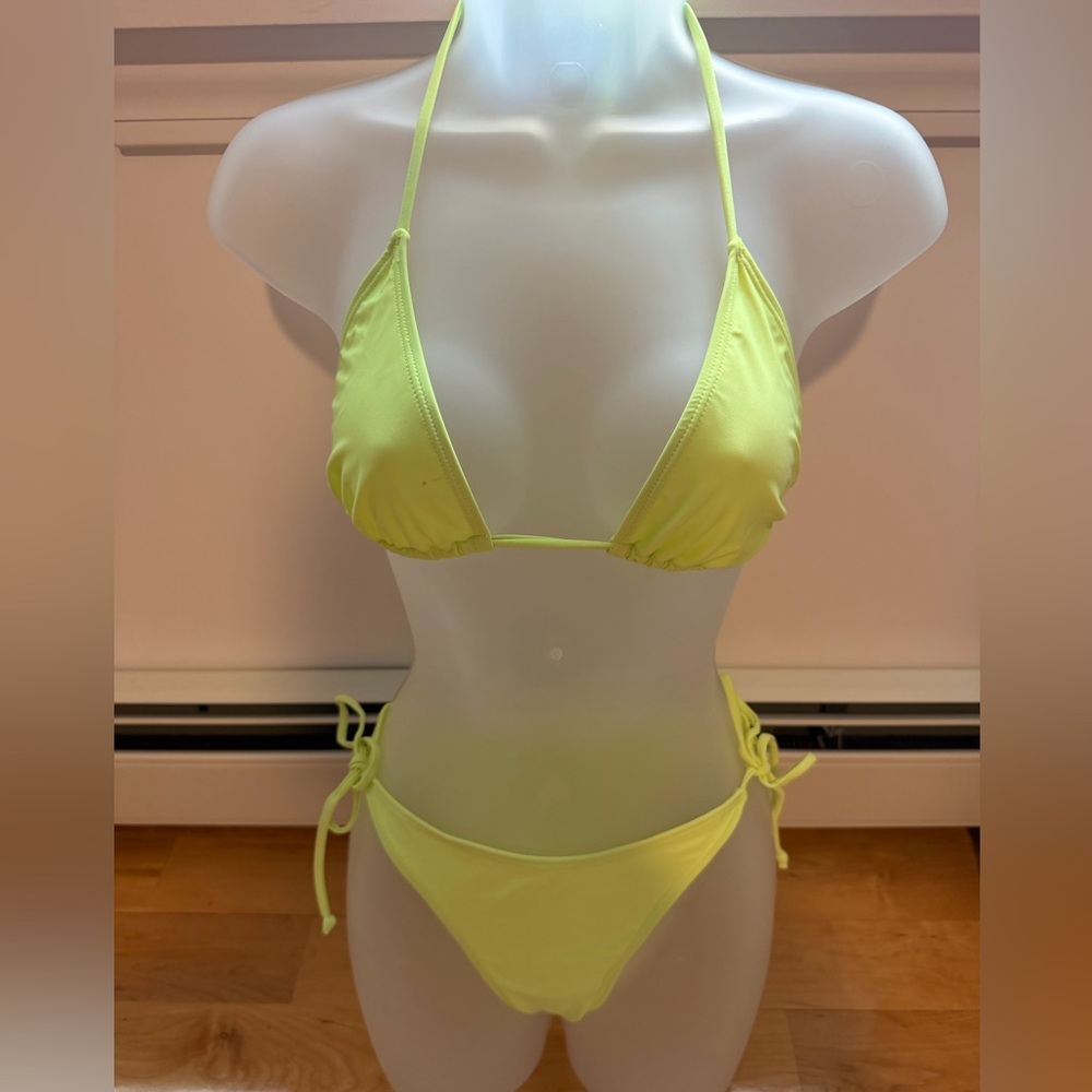 New Neon Yellow Triangle Tie-Side Bikini Never Worn!
